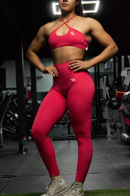 Top Cuello X & Leggins (coral)