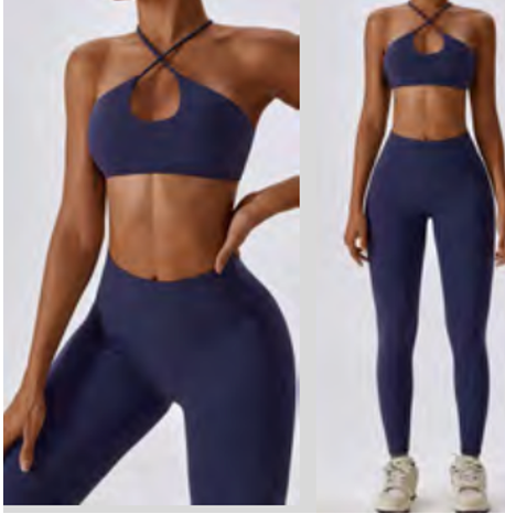 Top Cuello X & Leggins (azul marino)